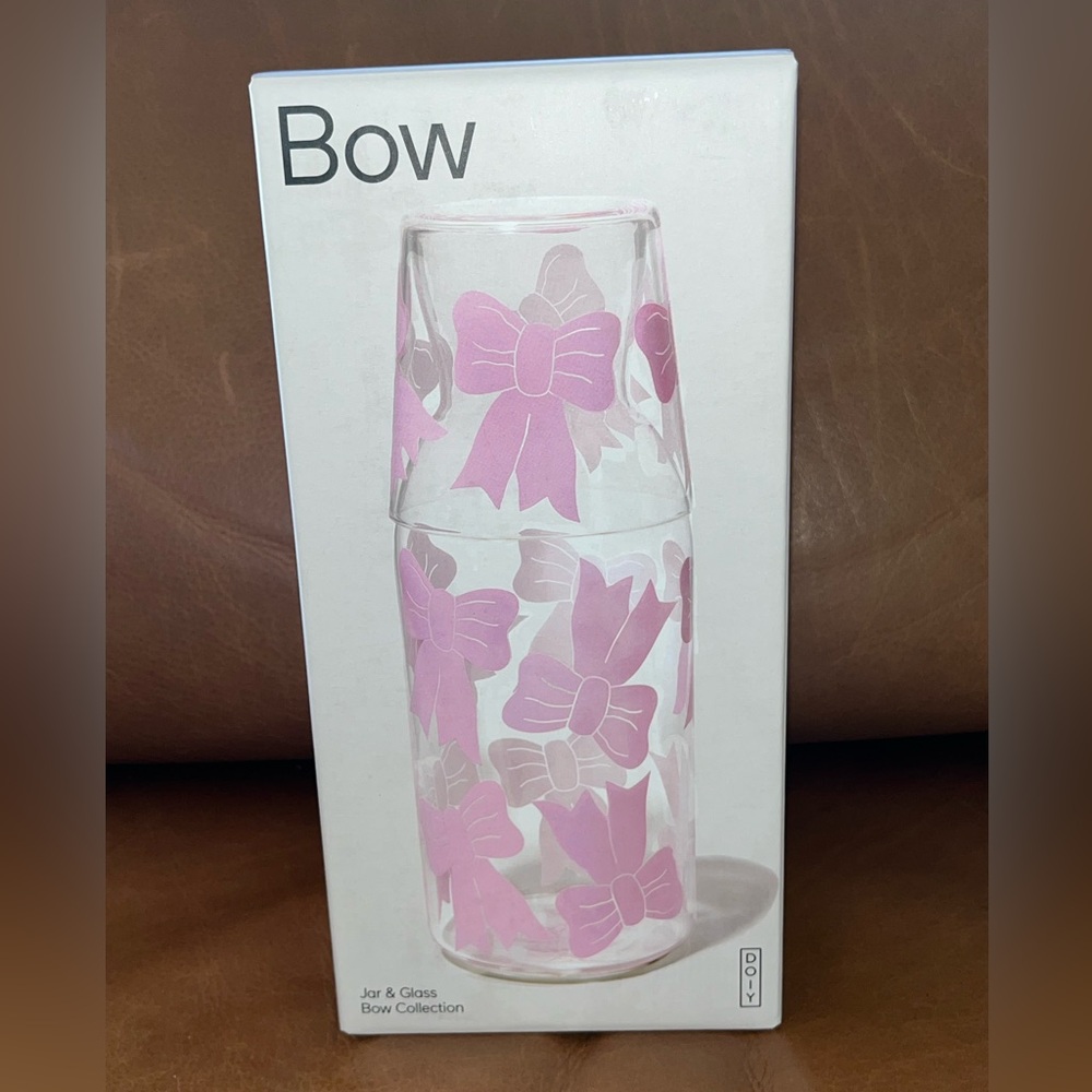 Urban Outfitters DIOY Pink Bow Jar and Glass Set NEW NIB NWT